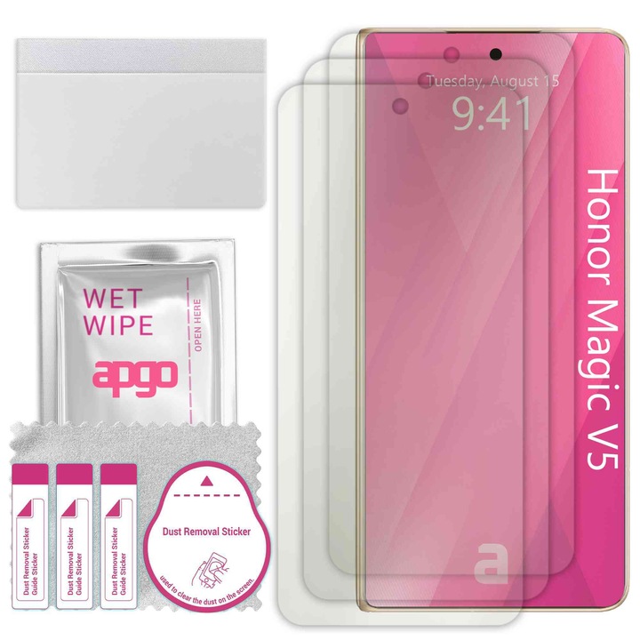 3x folie de protectie MAT MATTE apgo pentru Honor Magic V5 – autoadeziva, afisare completa, hidrogel, anti-zgarieturi, full glue, 5D