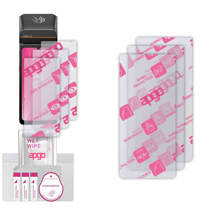 3x apgo Ultra-Clear Hybrid sticla protectoare compatibila cu Sunmi V3 Family, sticla nano flexibila, inlocuire excelenta pentru sticla temperata, rezistenta la zgarieturi