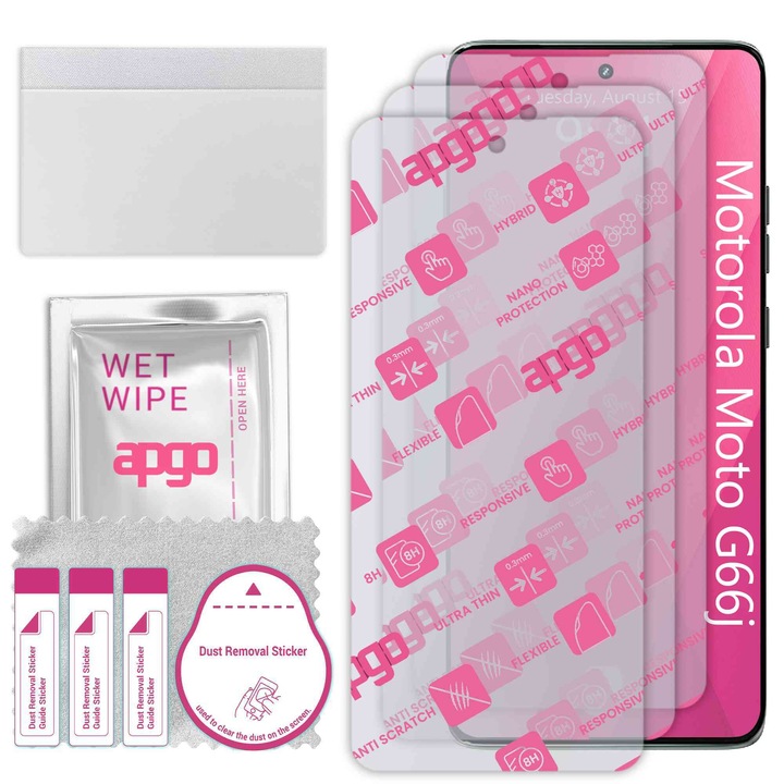 3x apgo Ultra-Clear Hybrid sticla protectoare compatibila cu Motorola Moto G66j, sticla nano flexibila, inlocuire excelenta pentru sticla temperata