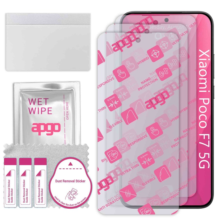 3x apgo Ultra-Clear Hybrid sticla protectoare compatibila cu Xiaomi Poco F7 5G, sticla nano flexibila, inlocuire excelenta pentru sticla temperata