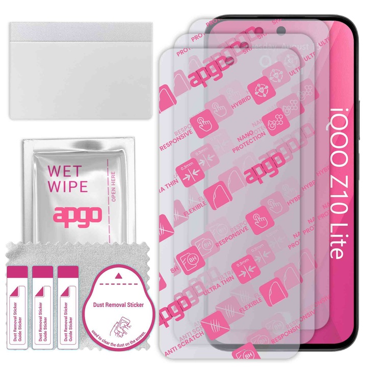3x apgo Ultra-Clear Hybrid sticla protectoare compatibila cu iQOO Z10 Lite, sticla nano flexibila, inlocuire excelenta pentru sticla temperata