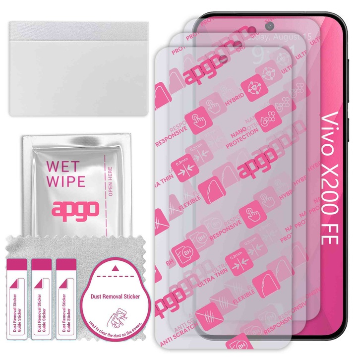3x apgo Ultra-Clear Hybrid sticla protectoare compatibila cu Vivo X200 FE, sticla nano flexibila, inlocuire excelenta pentru sticla temperata