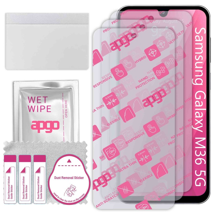 3x apgo Ultra-Clear Hybrid sticla protectoare compatibila cu Samsung Galaxy M36 5G, sticla nano flexibila, inlocuire excelenta pentru sticla temperata