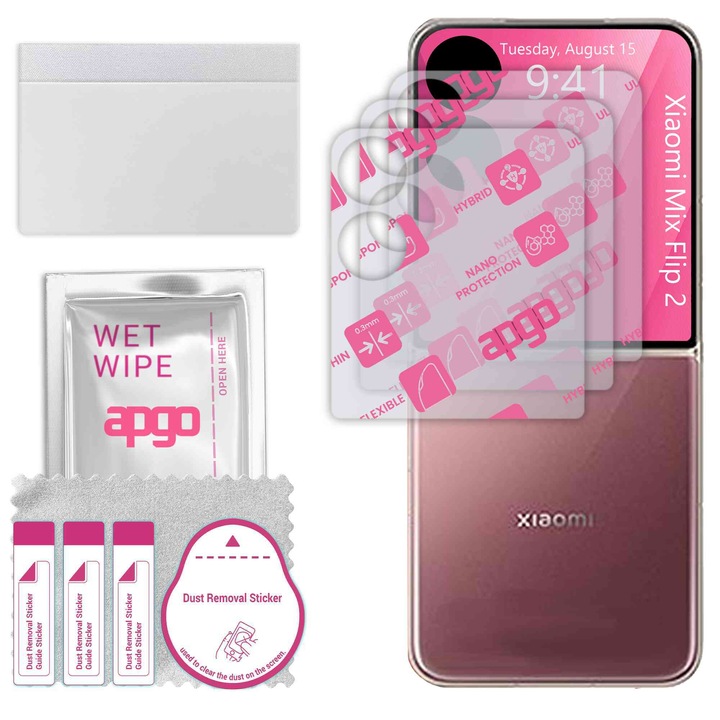 3x apgo Ultra-Clear Hybrid sticla protectoare compatibila cu Xiaomi Mix Flip 2, sticla nano flexibila, inlocuire excelenta pentru sticla temperata