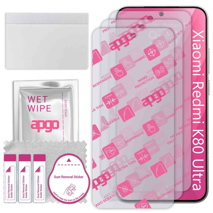 3x apgo Ultra-Clear Hybrid sticla protectoare compatibila cu Xiaomi Redmi K80 Ultra, sticla nano flexibila, inlocuire excelenta pentru sticla temperata