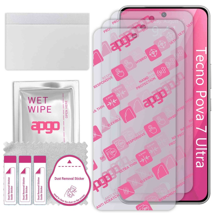 3x apgo Ultra-Clear Hybrid sticla protectoare compatibila cu Tecno Pova 7 Ultra, sticla nano flexibila, inlocuire excelenta pentru sticla temperata