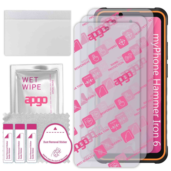 3x apgo Ultra-Clear Hybrid sticla protectoare compatibila cu myPhone Hammer Iron 6, sticla nano flexibila, inlocuire excelenta pentru sticla temperata