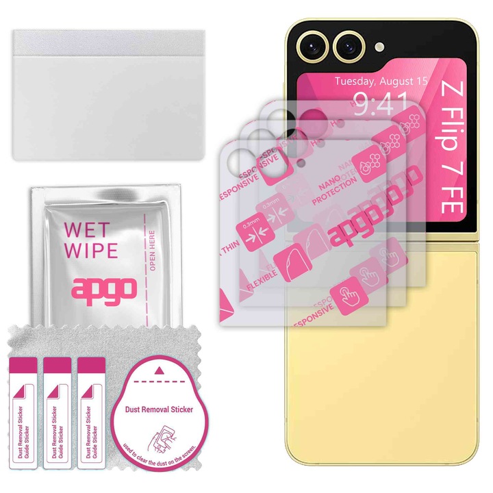3x apgo Ultra-Clear Hybrid sticla protectoare compatibila cu Samsung Galaxy Z Flip 7 FE, sticla nano flexibila, inlocuire excelenta pentru sticla temperata