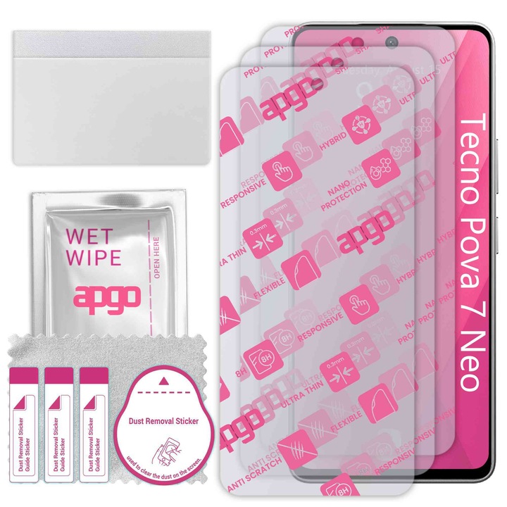 3x apgo Ultra-Clear Hybrid sticla protectoare compatibila cu Tecno Pova 7 Neo, sticla nano flexibila, inlocuire excelenta pentru sticla temperata