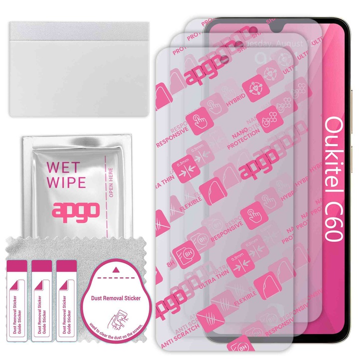 3x apgo Ultra-Clear Hybrid sticla protectoare compatibila cu Oukitel C60, sticla nano flexibila, inlocuire excelenta pentru sticla temperata