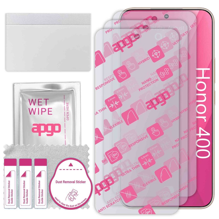 3x apgo Ultra-Clear Hybrid sticla protectoare compatibila cu Honor 400, sticla nano flexibila, inlocuire excelenta pentru sticla temperata