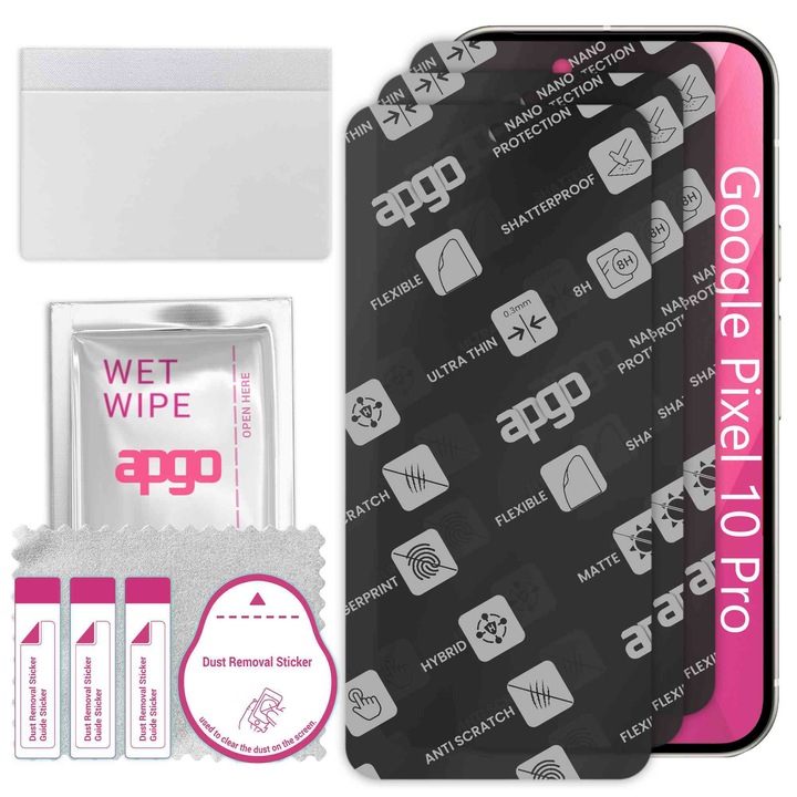 3x apgo MATTE sticla de protectie hibrida compatibila cu Google Pixel 10 Pro, sticla nano flexibila, inlocuire excellenta pentru sticla temperata