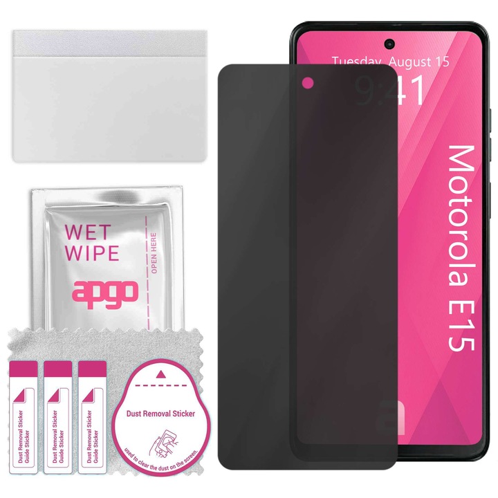 Sticla de protectie PRIVACY apgo pentru Motorola Moto E15 – sticla hibrid, full glue, flexible glass