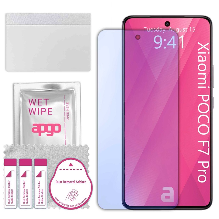 Apgo защитно стъкло за Xiaomi POCO F7 Pro - хибридно стъкло, протектор за екран, гланцово, професионално гъвкаво хибридно стъкло, 9H, пълно лепене
