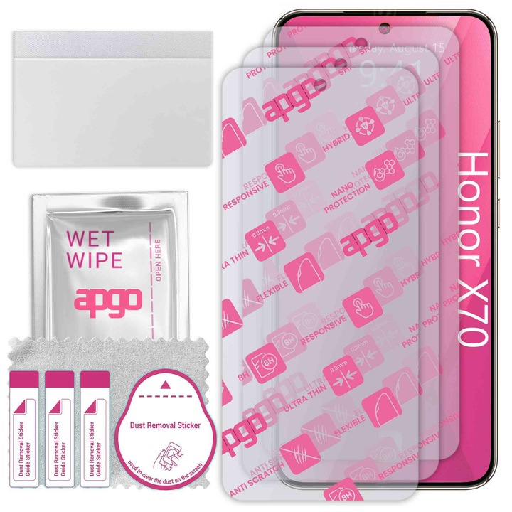 3x apgo Ultra-Clear Hybrid sticla protectoare compatibila cu Honor X70, sticla nano flexibila, inlocuire excelenta pentru sticla temperata