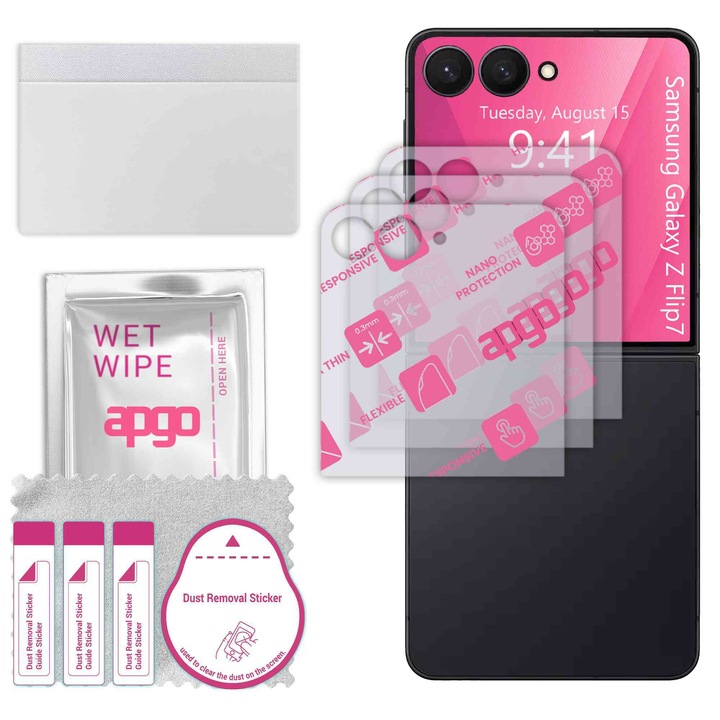 3x apgo Ultra-Clear Hybrid sticla protectoare compatibila cu Samsung Galaxy Z Flip7, sticla nano flexibila, inlocuire excelenta pentru sticla temperata