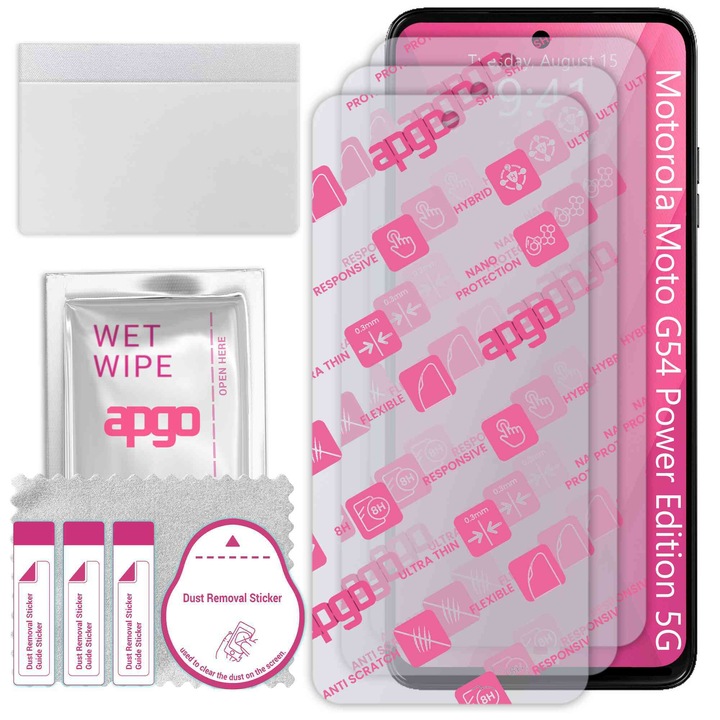 3x apgo Ultra-Clear Hybrid sticla protectoare compatibila cu Motorola Moto G54 Power Edition 5G, sticla nano flexibila, inlocuire excelenta pentru sticla temperata