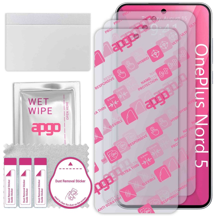 3x apgo Ultra-Clear Hybrid sticla protectoare compatibila cu OnePlus Nord 5, sticla nano flexibila, inlocuire excelenta pentru sticla temperata