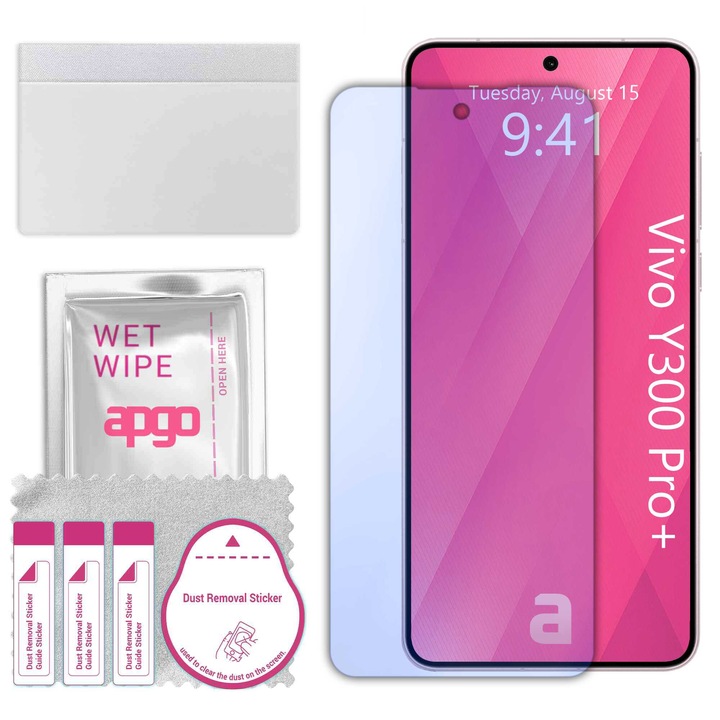 Apgo защитно стъкло за Vivo Y300 Pro+Plus – хибридно стъкло, протектор за екран, гланцово, професионално гъвкаво хибридно стъкло, 9H, пълно лепене