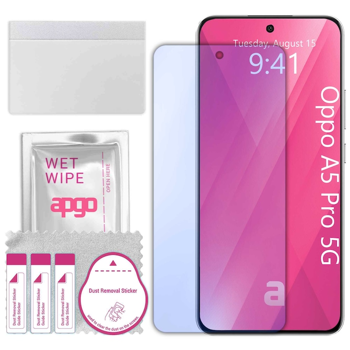Sticla de protectie apgo pentru Oppo A5 Pro 5G – sticla hibrida, securizata pentru display, lucioasa, pro flexible Hybrid Glass, 9H, full glue