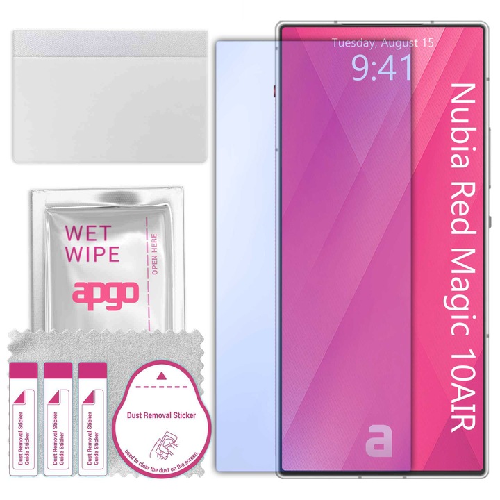 apgo защитно стъкло за ZTE Nubia Red Magic 10AIR – хибридно стъкло, протектор за екран, гланцово, професионално гъвкаво хибридно стъкло, 9H, пълно лепене