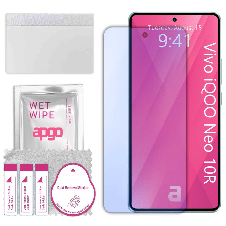 apgo защитно стъкло за Vivo iQOO Neo 10R – хибридно стъкло, протектор за екран, гланцово, професионално гъвкаво хибридно стъкло, 9H, пълно лепене