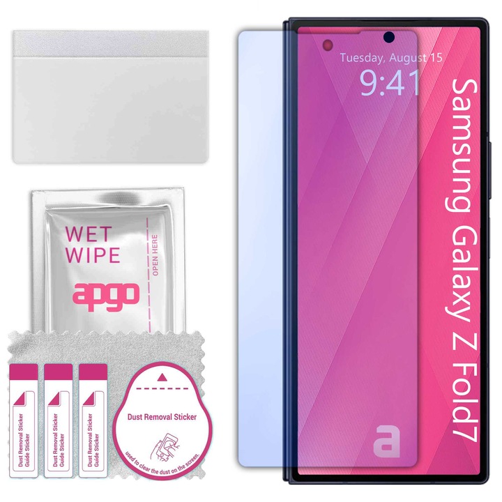 Sticla de protectie apgo pentru Samsung Galaxy Z Fold7 – sticla hibrida, securizata pentru display, lucioasa, pro flexible Hybrid Glass, 9H, full glue