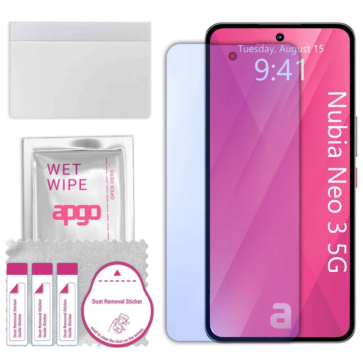 apgo защитно стъкло за ZTE Nubia Neo 35G – хибридно стъкло, протектор за екран, гланцово, професионално гъвкаво хибридно стъкло, 9H, пълно лепене