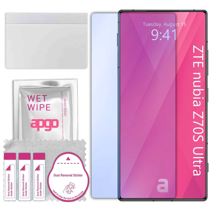 Apgo защитно стъкло за ZTE nubia Z70S Ultra – хибридно стъкло, протектор за екран, гланцово, професионално гъвкаво хибридно стъкло, 9H, пълно лепене