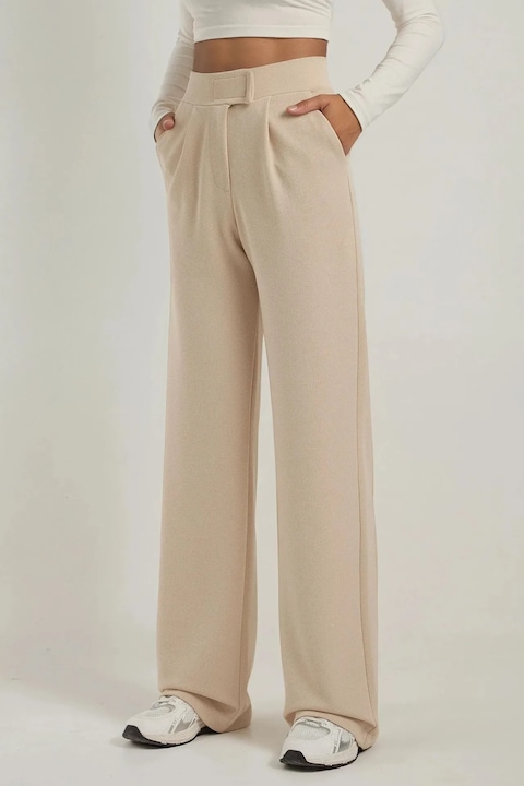 Pantaloni dama, Hiccup Palazzo, talie inalta, textil, bej, Bej Natural