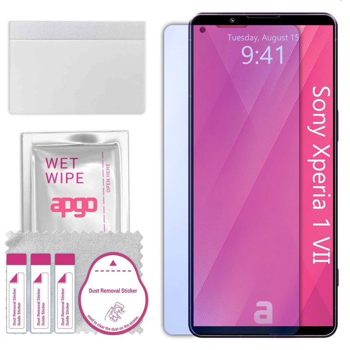 apgo защитно стъкло за Sony Xperia 1 VII - хибридно стъкло, протектор за екран, гланцово, професионално гъвкаво хибридно стъкло, 9H, пълно лепило