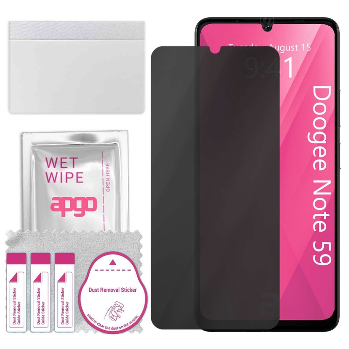 apgo PRIVACY védőüveg Doogee Note 59-hez – hibrid üveg, teljes ragasztó, rugalmas üveg