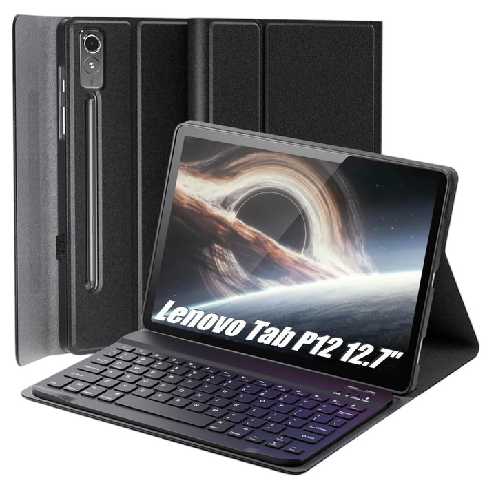 Tok, Lenovo, Tab P12, 12,7 hüvelyk, öko bőr tok, bluetooth billentyűzet, állítható állvány, hozzáférés az összes porthoz, beépített mágnes, lengyel betűk, 60 óra üzemidő, 10 m hatótávolság, fekete szín, a készlet tartalma: tok és billentyűzet