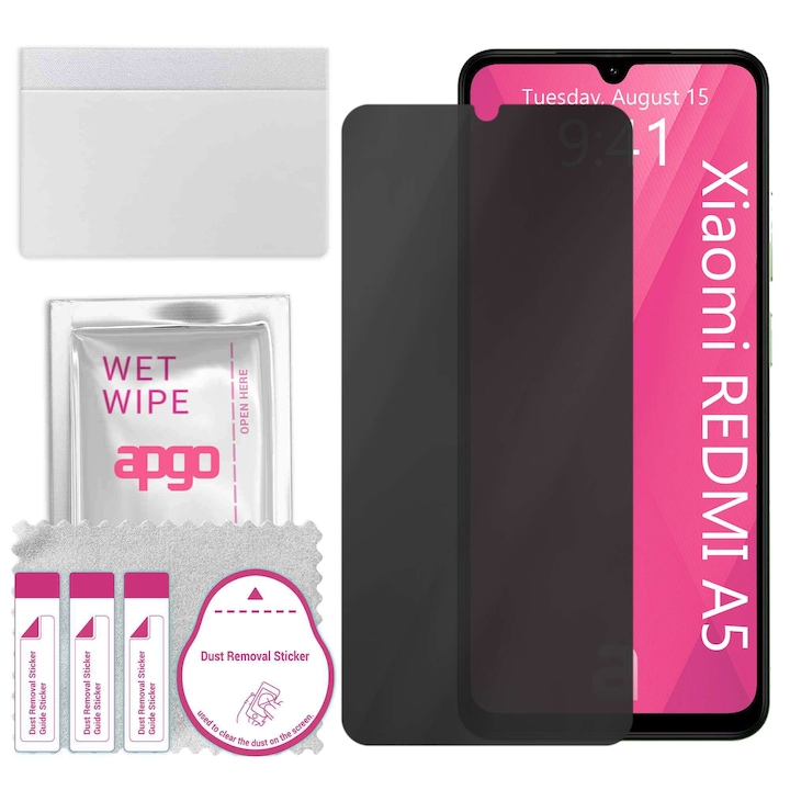 Sticla de protectie PRIVACY apgo pentru Xiaomi Redmi A5 – sticla hibrid, full glue, flexible glass