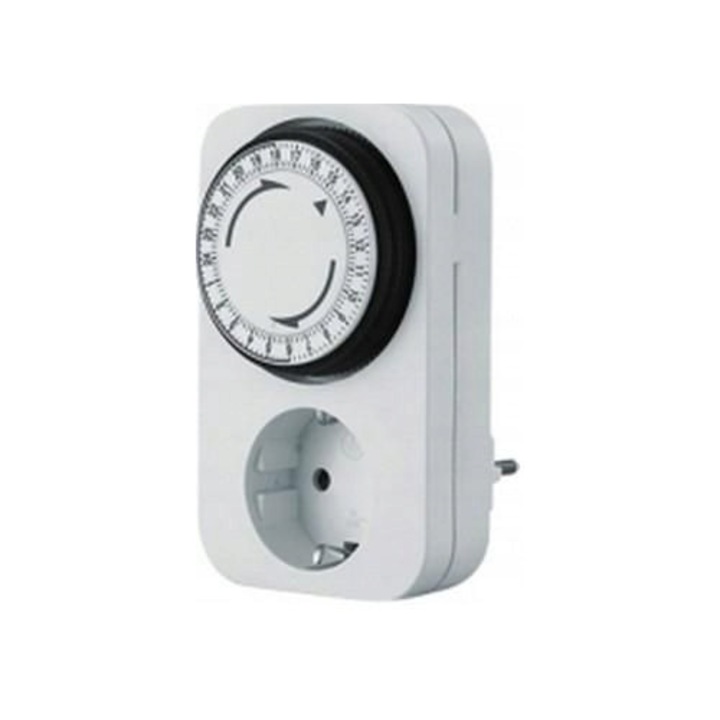 Механичен часовник за бюро Bachmann 24h, ежедневен таймер, бял, пластмасов, 1x Schuko 16A/230V~/3680W