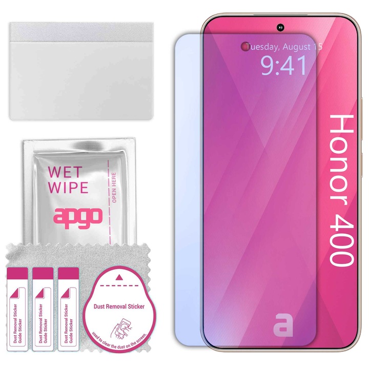 Apgo защитно стъкло за Honor 400 – хибридно стъкло, протектор за екран, гланцово, професионално гъвкаво хибридно стъкло, 9H, пълно лепене