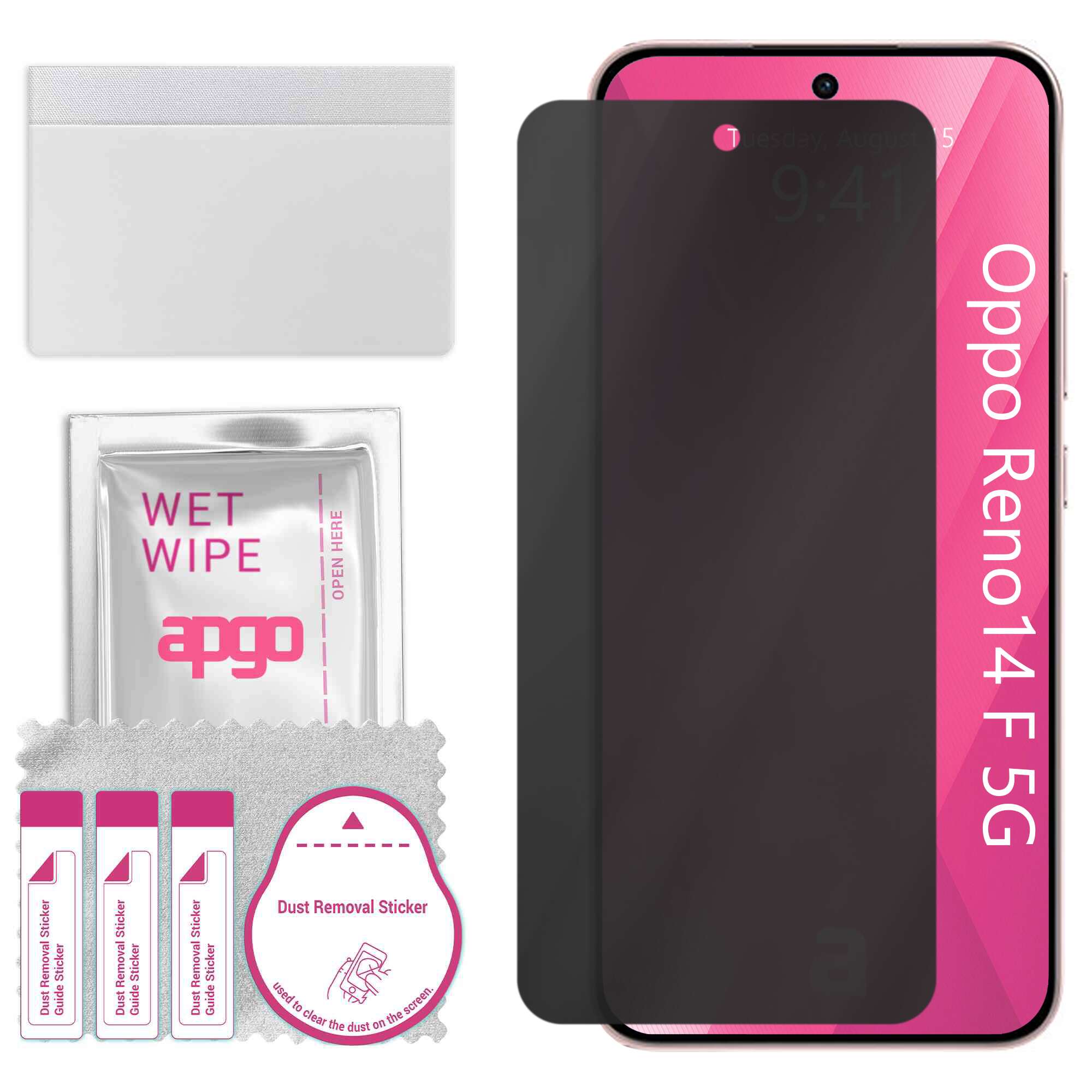 Folie de protectie PRIVACY apgo pentru Oppo Reno14 F 5G – efect anti-spionaj, hidrogel, full glue, 5D, mat, ultra-subtire