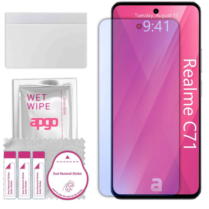 apgo защитно стъкло за Realme C71 India - хибридно стъкло, протектор за екран, гланцово, професионално гъвкаво хибридно стъкло, 9H, пълно лепило