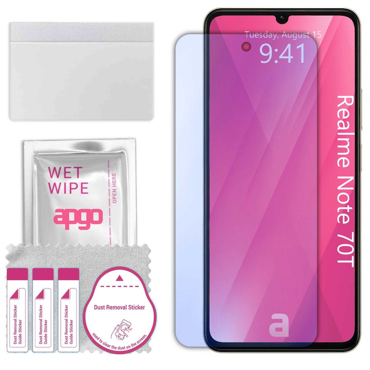 apgo защитно стъкло за Realme Note 70T – хибридно стъкло, протектор за екран, гланцово, професионално гъвкаво хибридно стъкло, 9H, пълно лепило