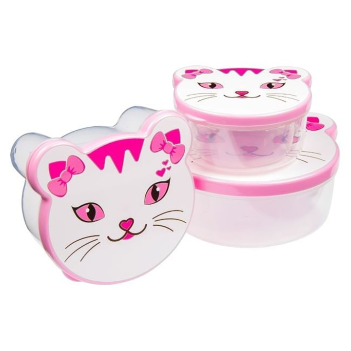 Set 4 caserole pisica Zanox, 200ml-750ml, plastic, roz