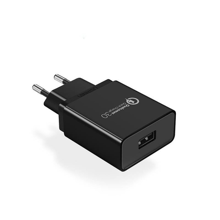 Incarcator rapid Ugreen CD122, 18W, Quick Charge 3.0, negru, dimensiuni 52x45mm