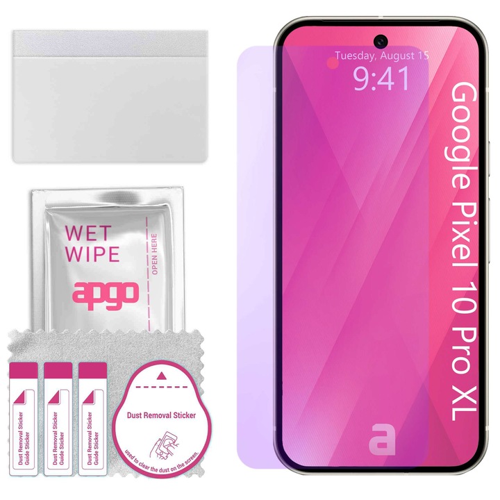 Sticla de protectie ANTI-BLUE apgo pentru Google Pixel 10 Pro XL – sticla hibrida, securizata pentru display, lucioasa, pro flexible Hybrid Glass, 9H, full glue