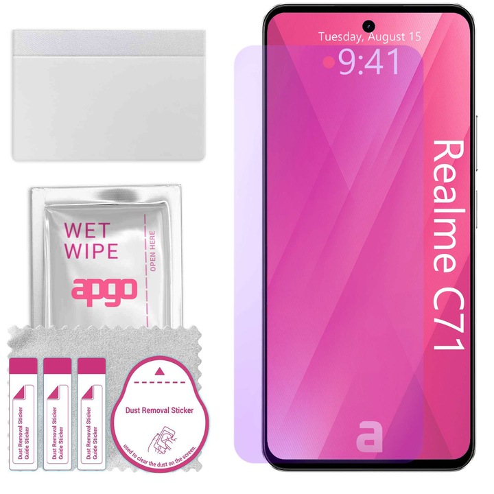 apgo ANTI-BLUE защитно стъкло за Realme C71 India – хибридно стъкло, протектор за екран, гланцово, професионално гъвкаво хибридно стъкло, 9H, пълно лепило