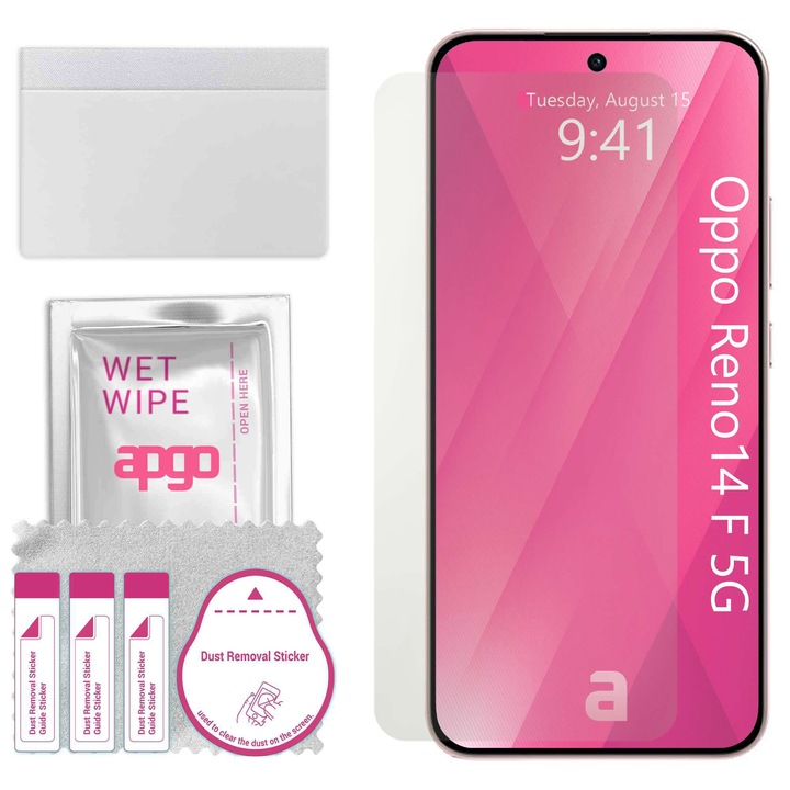 Folie de protectie MAT MATTE apgo pentru Oppo Reno14 F 5G – autoadeziva, afisare completa, hidrogel, anti-zgarieturi, full glue, 5D