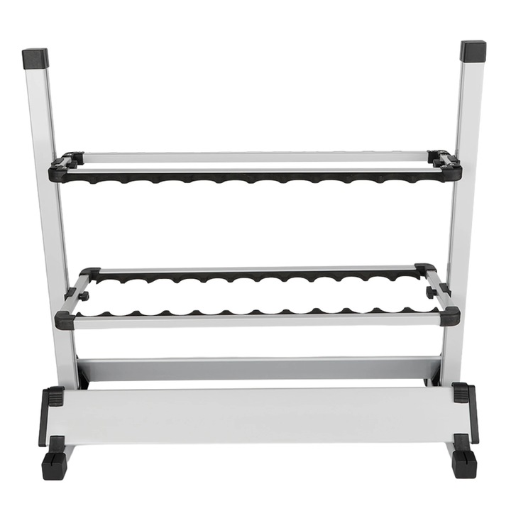 Suport lansete, Rastel depozitare, Pentru 24 lansete, Independent pe podea, Aliaj de aluminiu cu EVA/ABS/Nylon, Tratat termic si vopsit in cuptor, Auriu