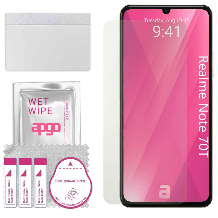 МАТОВ apgo защитен филм за Realme Note 70T – самозалепващ се, цял дисплей, хидрогел, устойчив на надраскване, лепило за цялото тяло, 5D