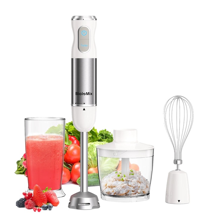 Blendere de mana, Biolomix, HB3016, 4 in 1, 1000W, 500ml, Alb