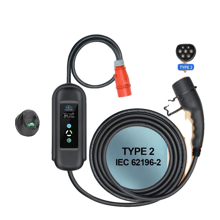 Incarcator EV Tip 2, 11KW, curent ajustabil, functie de intarziere, 11x34cm, 5m
