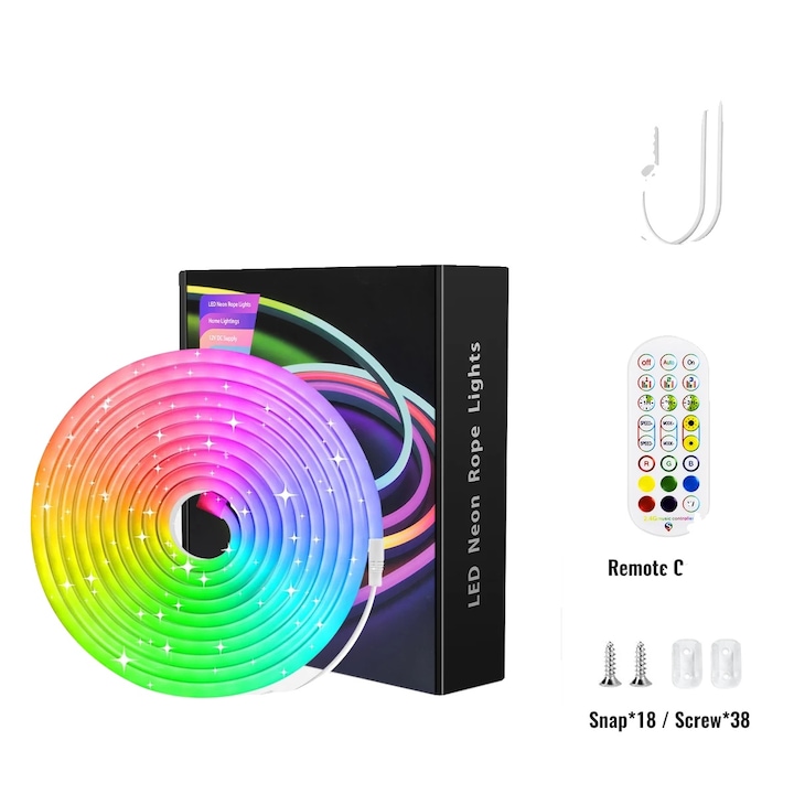 Benzile LED Neon, 10m, waterproof, control prin WiFi, 60.000 culori