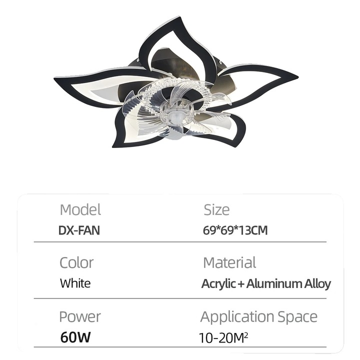 Ventilator cu lampa, negru, functie 2 in 1, control de la distanta, dimabil